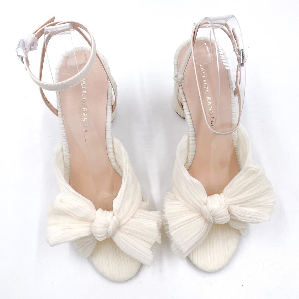 Loeffler Randall Camellia Sandals Pearl White Pleated Bow Heels Sz 7.5 - Picture 6 of 13